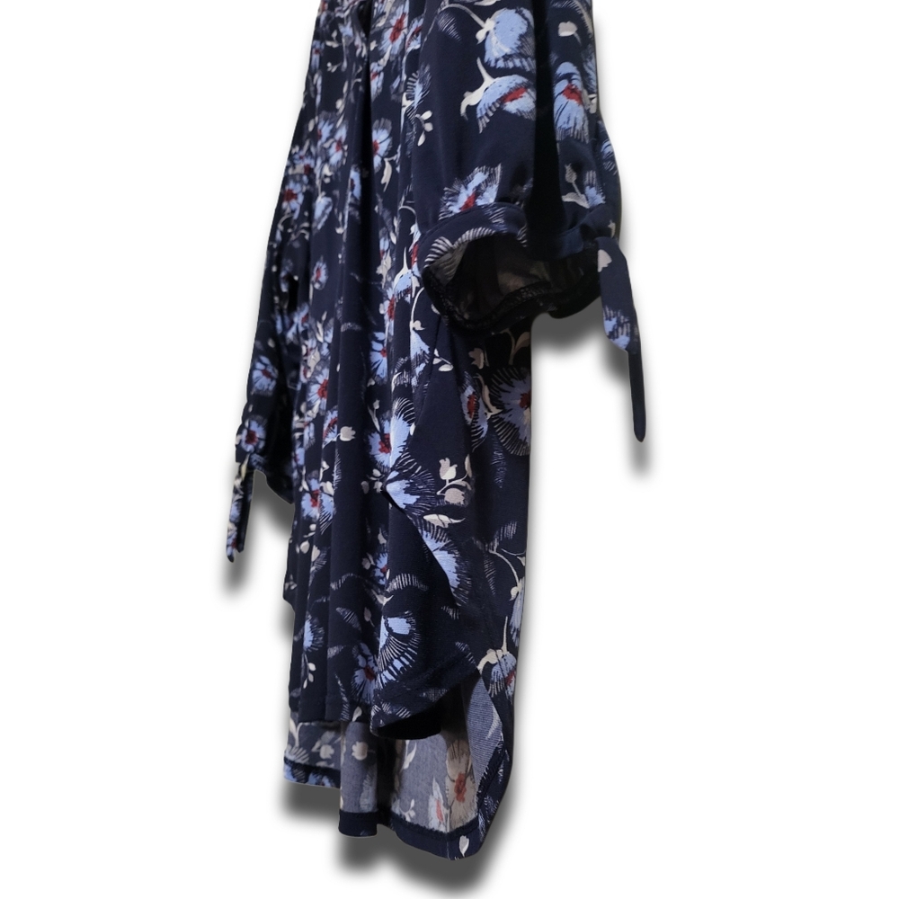 🌿Cato Women's XL Blue Floral Print Tunic Style Peasant Style High Low Cut - Picture 7 of 11